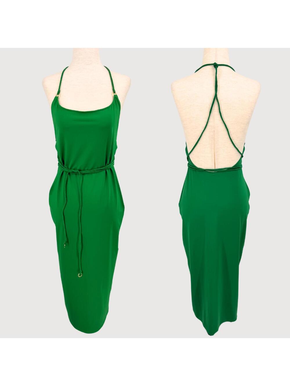 Gauntlett Cheng Slinky Cord Midi Dress Green S/M